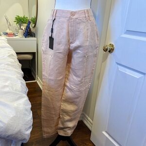 Massimo Dutti 100% Linen Pink High Rise Trousers Size 4 NWT